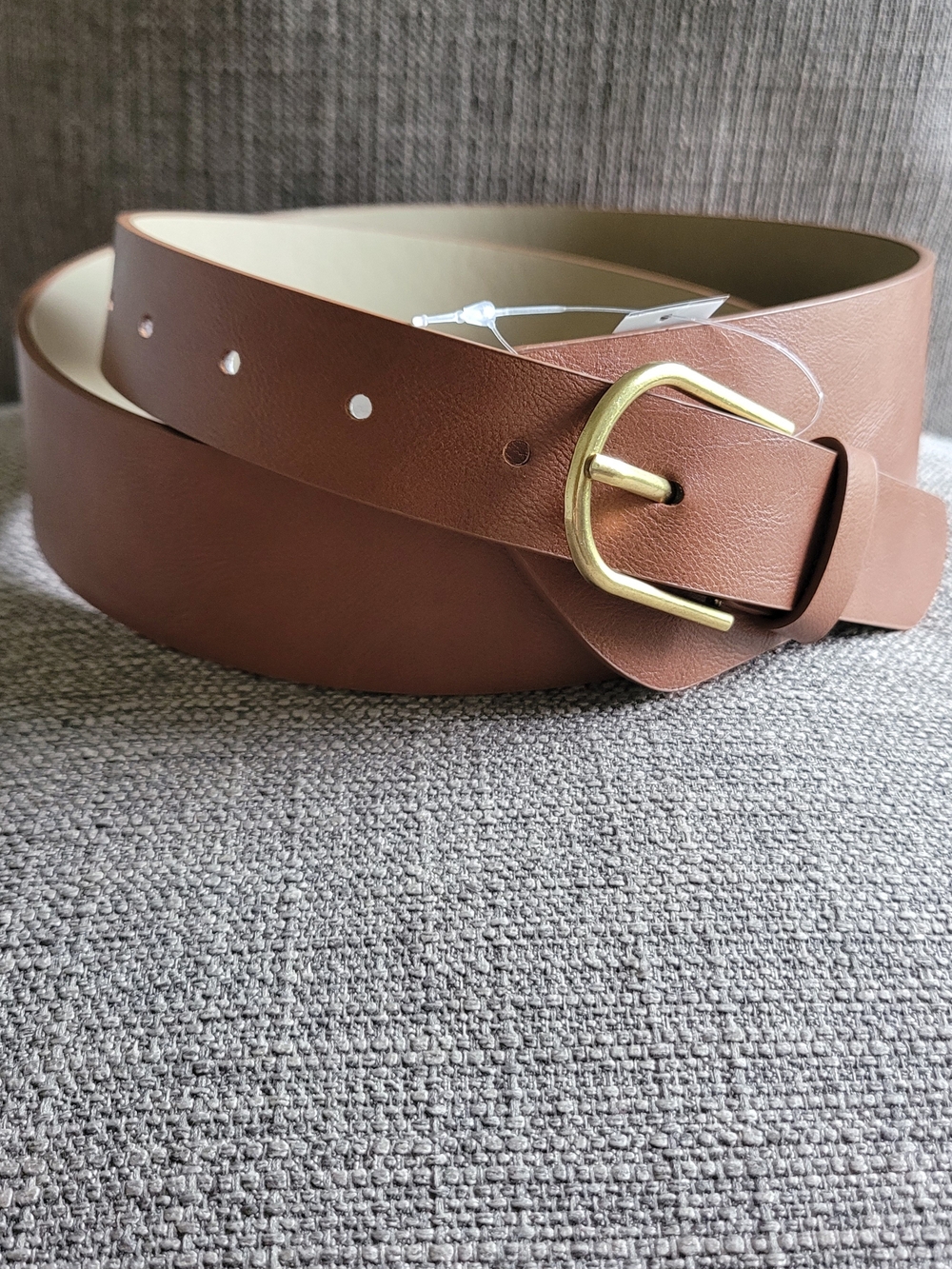 Women’s Faux Leather Asymmetrical Belt – Antiqued Brass Buckle – Size L
